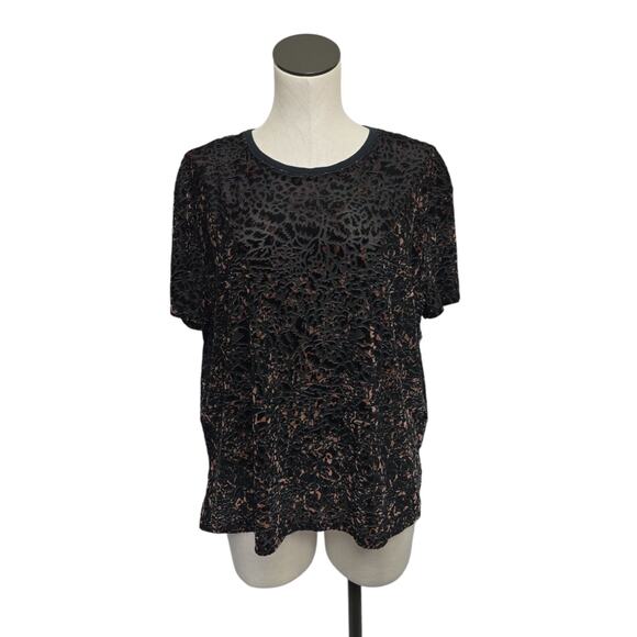 Free People Womens Size XS Short Sleeve Teddy Velvet Burnout T-Shirt Black - Picture 1 of 8